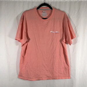 Columbia PFG Shirt Men's Large Pink Short Sleeve Crew Neck Graphic Print Cotton